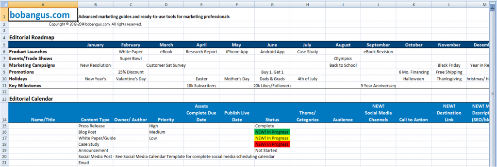 Bob Angus Editorial Calendar Template